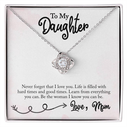 To My Daughter Love Knot White Gold Necklace