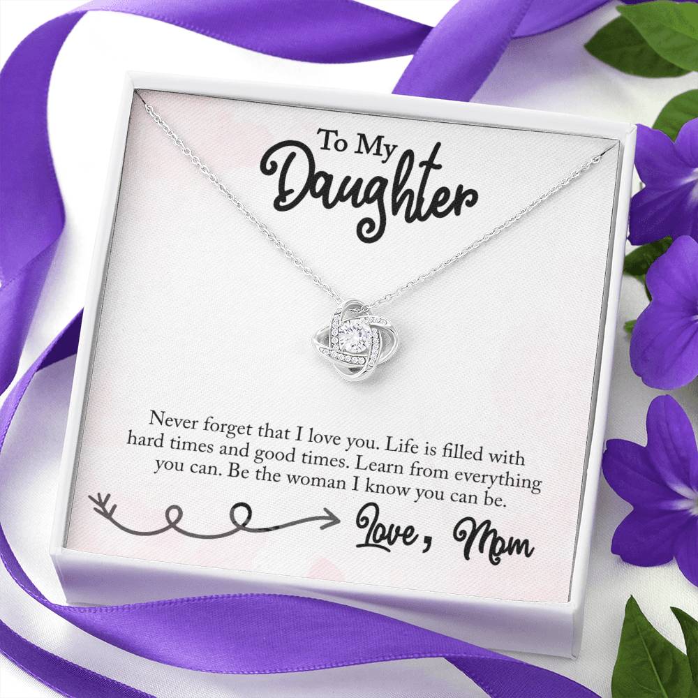 To My Daughter Love Knot White Gold Necklace