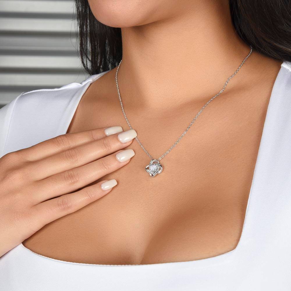 To My Daughter Love Knot White Gold Necklace