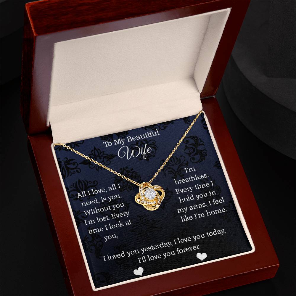 To My Beautiful Wife All My Love Love Knot Necklace