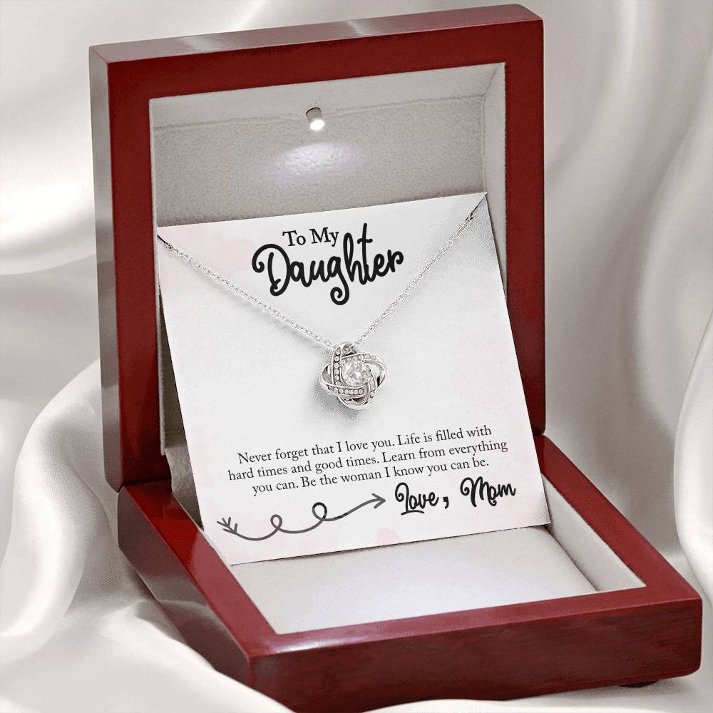 To My Daughter Love Knot White Gold Necklace