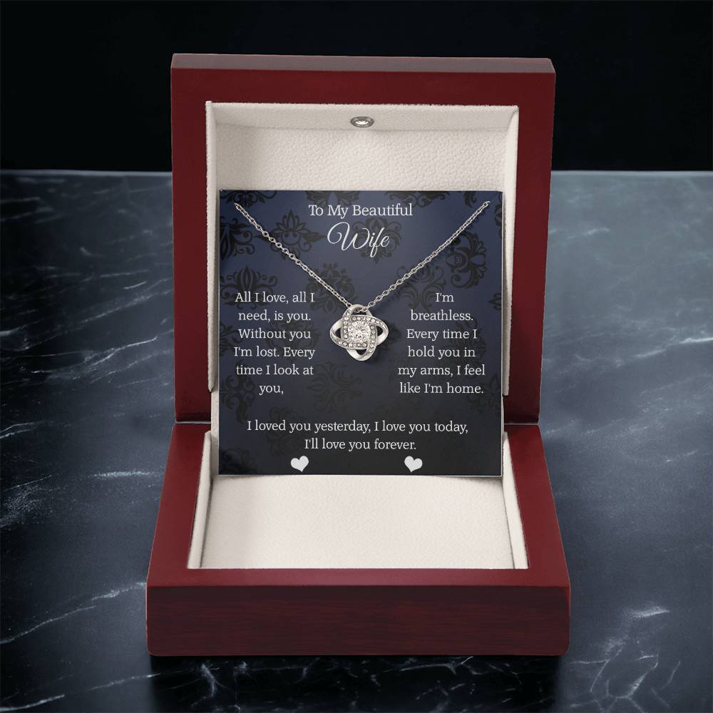 To My Beautiful Wife All My Love Love Knot Necklace