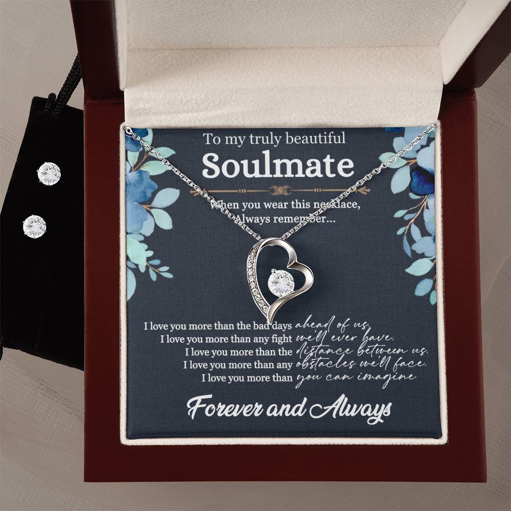 To my Soulmate Forever Love Necklace + Clear CZ Earrings